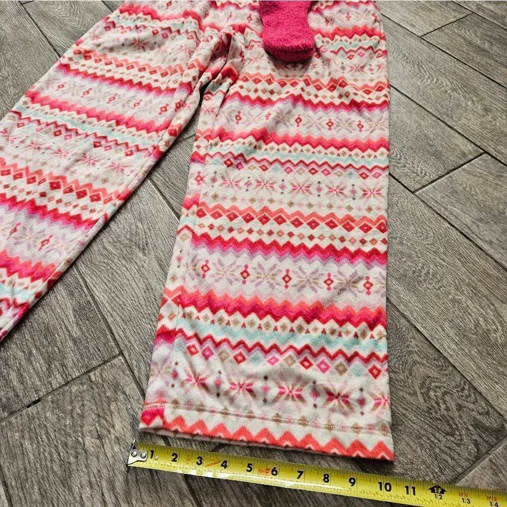 Sleep Chic Faire Isle Nordic Print Fleece PJ Pants and Socks Set Size XL